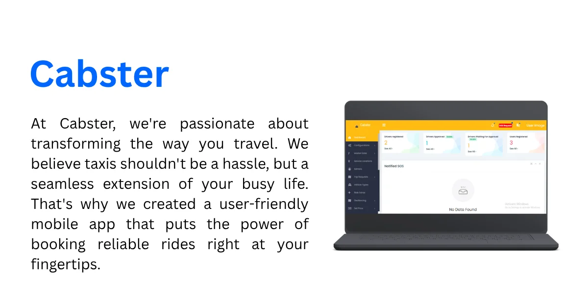 Cabster taxi booking web dashboard for driver and ride management