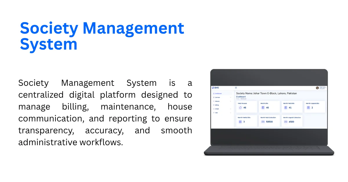 Society Management System dashboard for billing and maintenance tracking